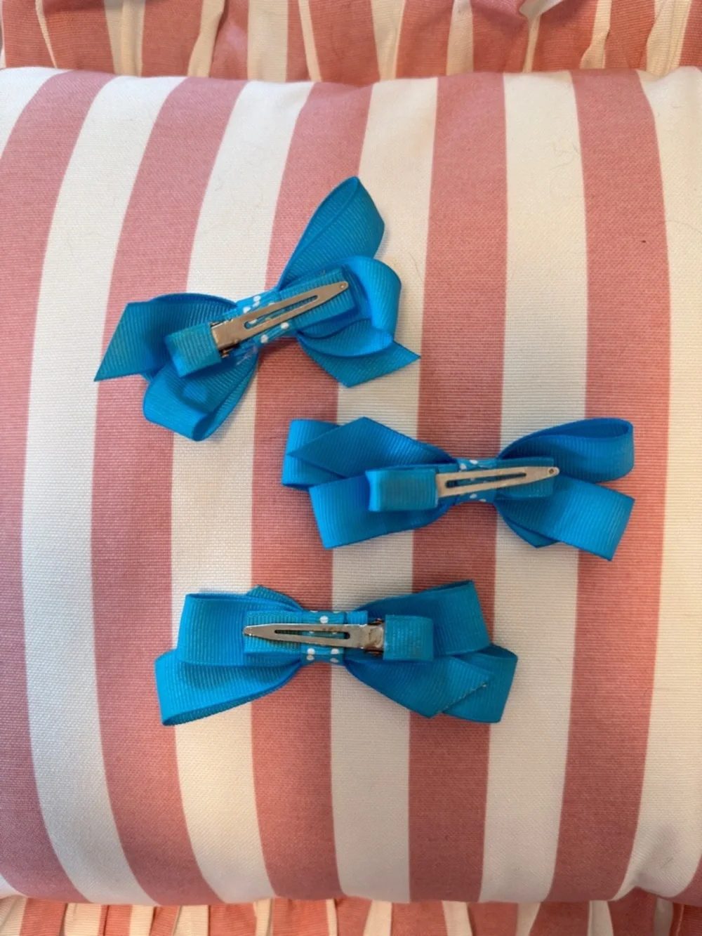 Set of 3 Turquoise Polka Dot Ribbon Hair Bows